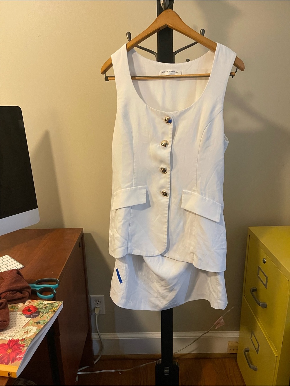 Amanda Uprichard White Kya Romper with gold buttons